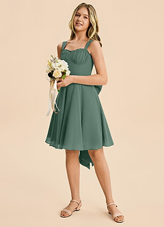 Azazie Arie Junior Sea Moss A-Line Ruched Chiffon Dress image3