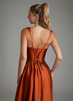 Azazie Nevaeh Bridesmaid Dresses Paprika A-Line Corset Stretch Satin Dress image7