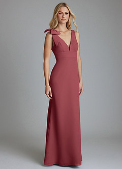 Azazie Taro Bridesmaid Dresses Merlot Sheath Bow Chiffon Dress image1