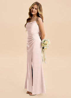 Azazie Minnie Junior Robe Trapèze en Satin extensible Rayé Rose Pâle image3