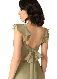 Azazie Everett Bridesmaid Dresses Moss Green A-Line V-neck Ruched Chiffon Dress image5