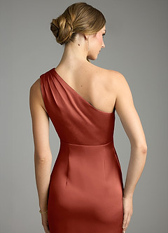 Azazie Emorie Bridesmaid Dresses Terracotta Sheath One Shoulder Stretch Satin Dress image5