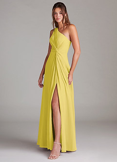 Azazie Brooke Robes de demoiselle d'honneur Robe Trapèze en Mousseline de soie Une épaule Canari image2