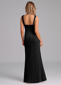Azazie Denice Bridesmaid Dresses Black Sheath Pleated Velvet Dress image5