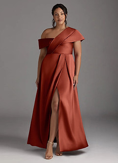 Azazie Milton Mother of the Bride Dresses Terracotta A-Line Pleated Stretch Satin Dress image9
