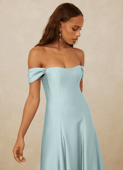 Christian Siriano Bridal for Azazie 1002 Bridesmaid Dresses Mist A-Line Off the Shoulder Stretch Satin Convertible Dress image4