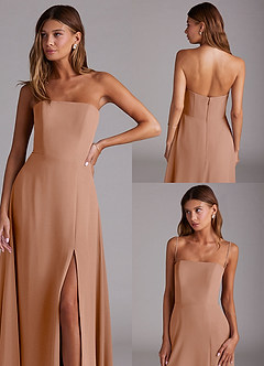 Azazie Wren Bridesmaid Dresses Champagne Rose A-Line Side Slit Chiffon Convertible Dress image9