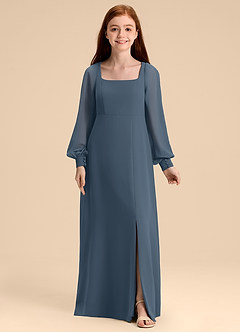 Azazie Bondi Junior Abito A-Line in Chiffon Blusa Blu Nettuno image5