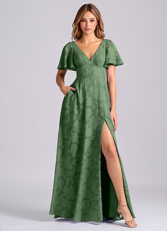 Azazie Kimber Bridesmaid Dresses Eucalyptus A-Line with Pockets Floral Burnout Dress image1
