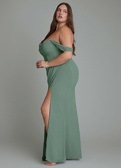 Azazie Johana Bridesmaid Dresses Eucalyptus Mermaid Off the Shoulder Chiffon Convertible Dress image13