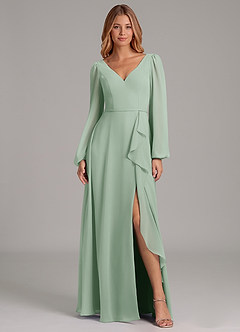 Azazie Simone Abiti da Damigella Abito A-Line in Chiffon Manica Lunga Agave image3