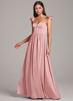 Azazie Denisse Robes de demoiselle d'honneur Robe Trapèze en Satin extensible Rayé Rose Poudré image3