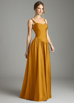 Azazie Evadina Suknie dla druhen Linia A Gorset Satyna elastyczna Do ziemi Sukienka image4