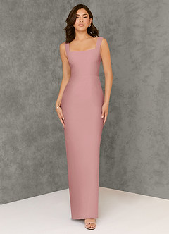 Azazie Flori Bridesmaid Dresses Dusty Rose Sheath Square Neckline Chiffon Dress image1