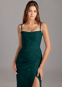 Azazie Leonis Robes de demoiselle d'honneur Robe Fourreau Convertible en Blumen-Burnout Sans bretelle Vert Pin image2