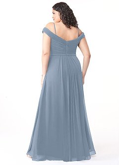 Azazie Audrianna Brautjungfernkleider Wandelbar A-Linie Schulterfrei gerafft Chiffon Kleid Staubblau image8