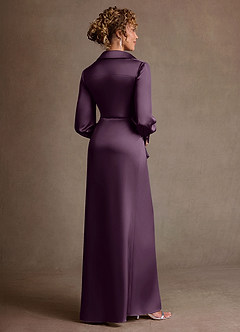 Azazie Jacinta Mère de la mariée Robes Robe Fourreau en Satin extensible Plissée Prune image3