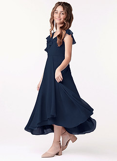 Azazie Posie Junior Dark Navy A-Line Ruched Chiffon Dress image1