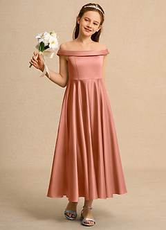 Azazie Teeny Junior Formal vestidos de niña de las flores Vestido de Mai Tai de Satin Mate de Corte En A con Plisado image5