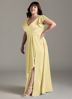 Azazie Omari Bridesmaid Dresses Lemon Sorbet A-Line Stretch Satin Dress image11