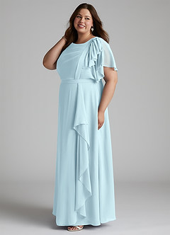 Azazie Aaliyah Bescheiden Bruidsmeisjekleding A-Lijn Bocht Gevouwen Chiffon Vloerlengte Jurk image7