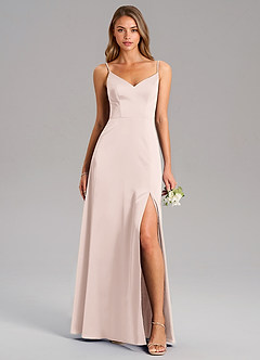Azazie Talina Robes de demoiselle d'honneur Robe Trapèze en Satin extensible Rose Pâle image1