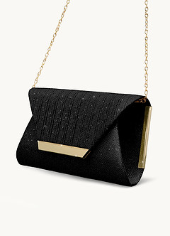 front Elegante embrague con solapa de purpurina.