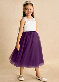 Azazie Lina Flower Girl Dresses Ivory Grape Ball-Gown Lace Dress image3