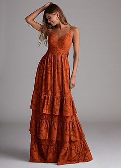 Azazie Nathalia Bridesmaid Dresses Paprika A-Line Bow Floral Burnout Dress image1