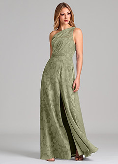 Azazie Phaedra Bridesmaid Dresses Pistachio A-Line One Shoulder Floral Burnout Dress image3