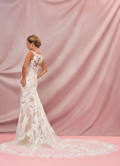 Azazie Judith Vestidos de novia Vestido de Blanco Diamante Nude de Tul de Corte Sirena con Lentejuela image5