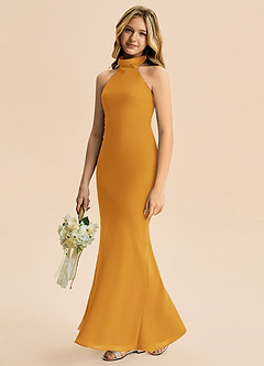 Azazie Velli Junior Butterscotch Mermaid High Neck Chiffon Dress image4