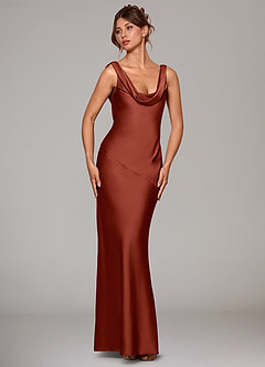 Azazie Rylina Bridesmaid Dresses Terracotta Mermaid Stretch Satin Dress image3