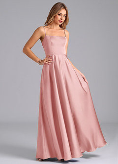 Azazie Elita Bridesmaid Dresses Powder Pink A-Line Pleated Stretch Satin Dress image3