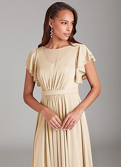 Azazie Daphne Modest Bridesmaid Dresses A-Line Ruched Mesh Floor-Length Dress image4