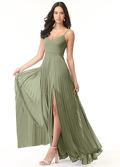 Azazie Vini Bridesmaid Dresses Pistachio A-Line V-Neck Pleated Chiffon Dress image3