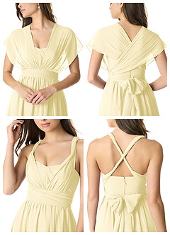 Azazie Olani Bridesmaid Dresses Lemon Sorbet A-Line One Shoulder Chiffon Convertible Dress image6
