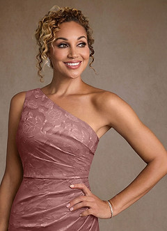 Azazie Joylin Mother of the Bride Dresses Dusty Rose Trumpet One Shoulder Floral Burnout Dress image5