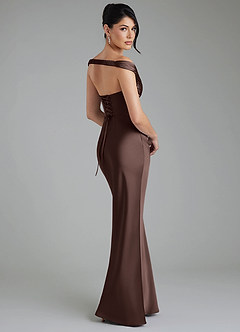 Azazie Stella Robes de demoiselle d'honneur Robe Fourreau Convertible en Satin extensible Corset Ganache image2