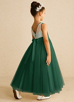 Azazie Tay Flower Girl Dresses Dark Green A-Line Sequins Tulle Dress image5