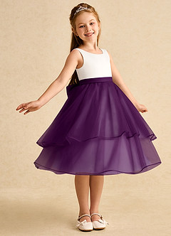 Azazie Rene vestidos de niña de las flores Vestido de Marfil Uva de Tul de Corte En A con Lazo image1