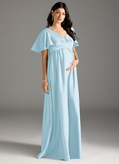 Azazie Verna vestidos de dama de honor de maternidad Vestido de Corte En A Volante Hasta el suelo Satén Elástico image5