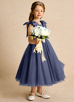 Azazie Serene Abiti da Ragazza di Fiori Abito Principessa in Raso Opaco Fiocco Stormy image5