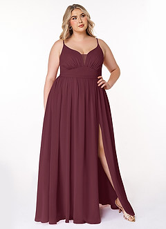 Azazie Rayna Brautjungfernkleider A-Linie V-Hals Gefaltet Chiffon Kleid Cabernetrot image1