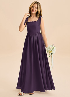 Azazie Delia Junior Plum A-Line Bow Chiffon Dress image4