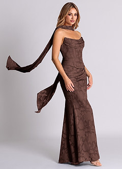 Azazie Sorrel Vestidos de damas de honor Vestido de Ganache de Devorado Floral de Corte Sirena Convertible con Corsé image4