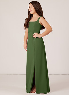 Azazie Renee Junior Olive A-Line Side Slit Chiffon Dress image3