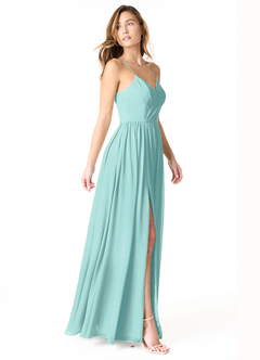 Azazie Cora Bridesmaid Dresses Aqua A-Line Pleated Chiffon Dress image4