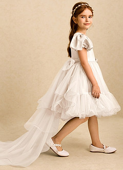 Azazie Cocoa vestidos de niña de las flores Vestido de Alabastro Blanco de Tul de Princesa con Plisado image4