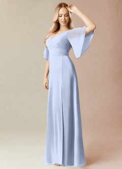 Azazie Cierra Probar vestidos en casa Vestido de Glicinia de Gasa de Corte en A con Cuello en V image4